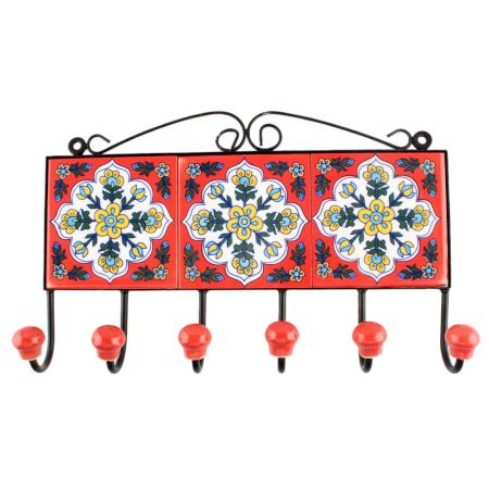 Red Floral Ceramic Tile Hook Online